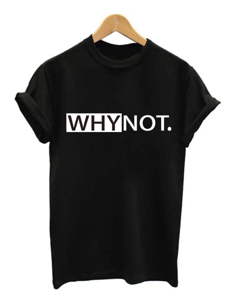 

WHY NOT Футболка с буквенным принтом для женщин с коротким рукавом и круглым вырезом, свободная женская футболка, летняя женская футболка, топы, одежда, женские футболки S чёрный