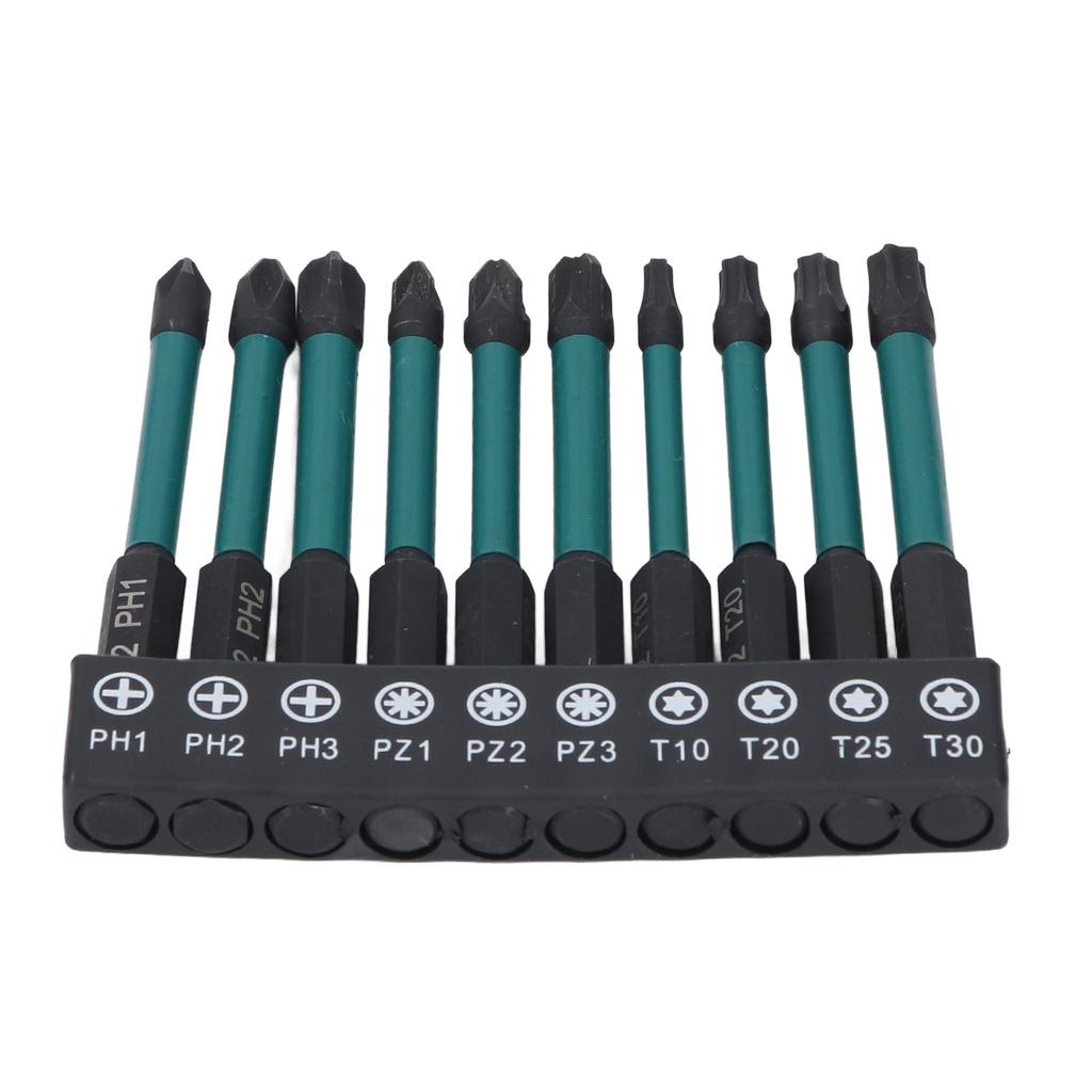 10Pcs 14in Hex Shank Screwdriver Bit Set Black Phosphating S2 Alloy Steel Impact Resistant Driver