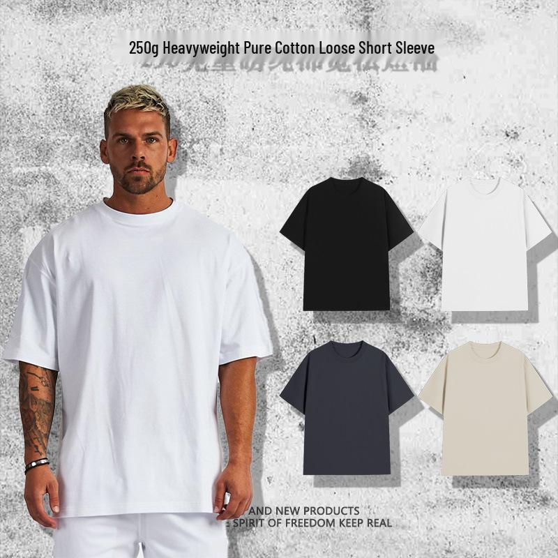 

Unisex 250g Heavy Pure Cotton Double Yarn Loose-Fit Cool Short-Sleeve T-Shirt XL білий