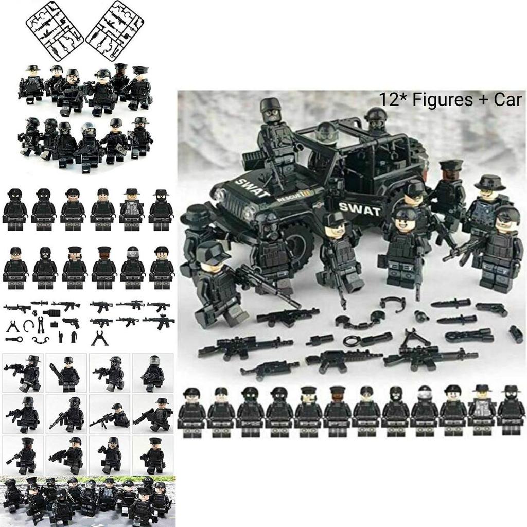 Moc Military Building Block Set Black Swat Jeep With Small Granule Assembly Toy Bag Pieces)