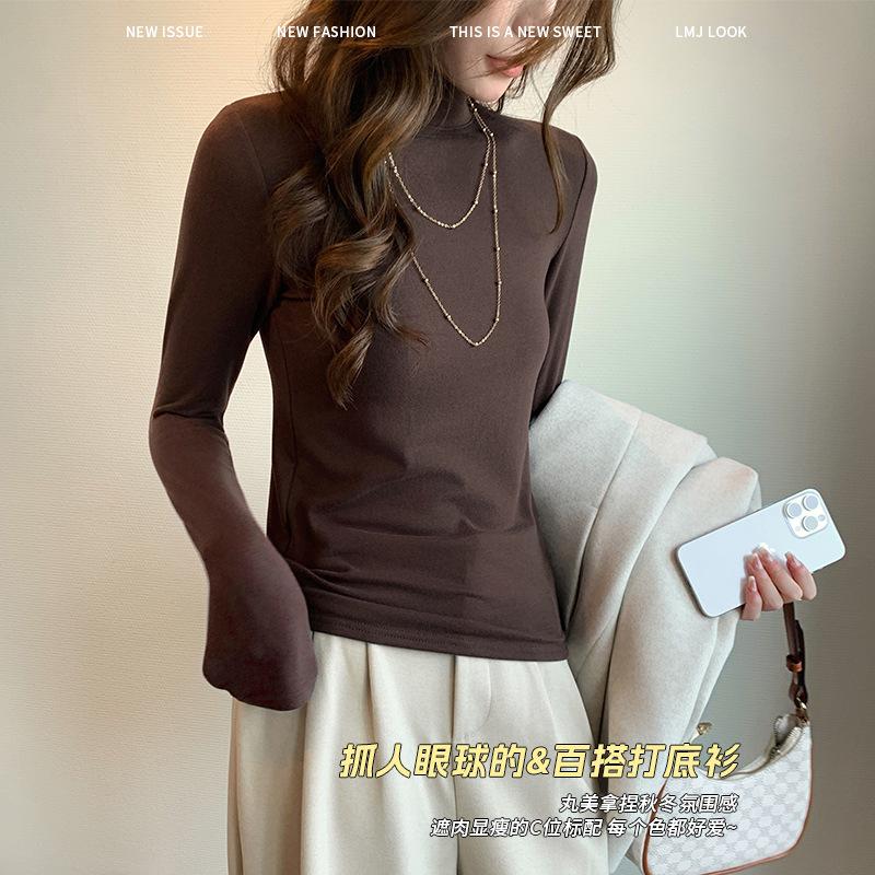 Tencel Lyocell wool semi-turtleneck women's season slim-fit T-shirt