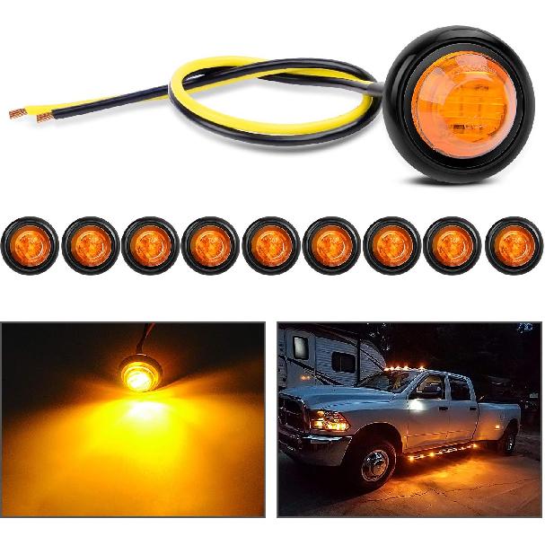 TL-03 10 PCS 3/4” Round Clearance Front Rear Side Indicator Bullet Marker Light for Truck RV Car Bus Trailer Van Caravan Boat (12V, Amber)