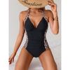 Swimsuit Women Splicing One-piece Deep V Hanging Neck Bikini Swimsuit