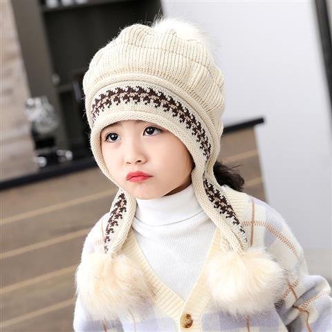 Parent-child children's hats winter cute girls' princess hats autumn and winter fleece warm knitted ear hats wool hats