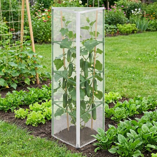 Yousheng Garden Bird Netting for Round Triangular Tomato Cage Breathable Mesh Netting Insect Barrier Netting with Zipper Drawstring Plant Cage Cover