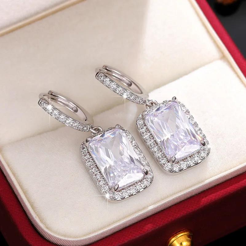 Vintage Sterling Silver Shinning AAA Zircon Earrings for Women Trendy Earring  Prevent Allergy Party Accessories Gift