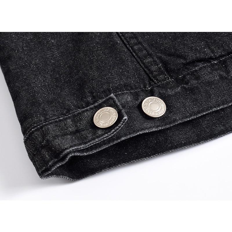 Men's Plus Size Black Denim Jacket with Thick Lambswool Lining