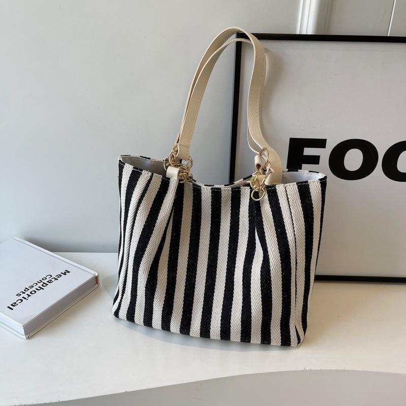 Striped large-capacity fashion handbag 2025 spring new versatile ins shoulder underarm bag tote bag