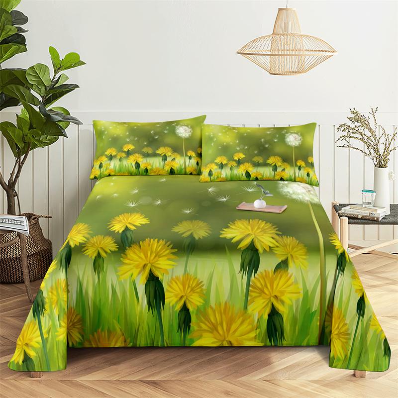 Green Plants Queen Sheet Set Girl, Lady's Room Leaf Bedding Set Bed Sheets And Pillowcases Bedding Flat Sheet Bed Sheet Set
