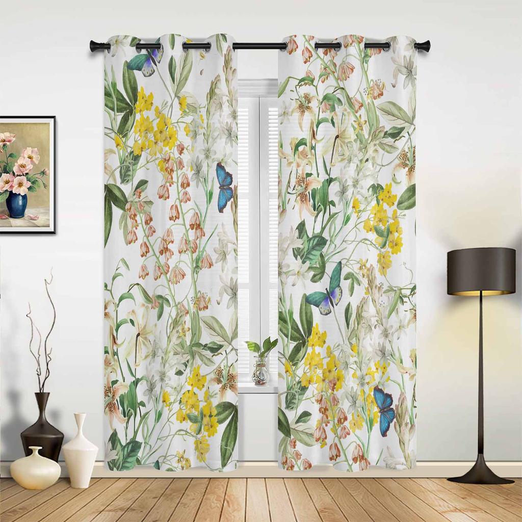 Plant Flowers Leaves Butterfly Window Curtains for Living Room Luxury Bedroom Curtain Kitchen Blinds Drapes Curtains