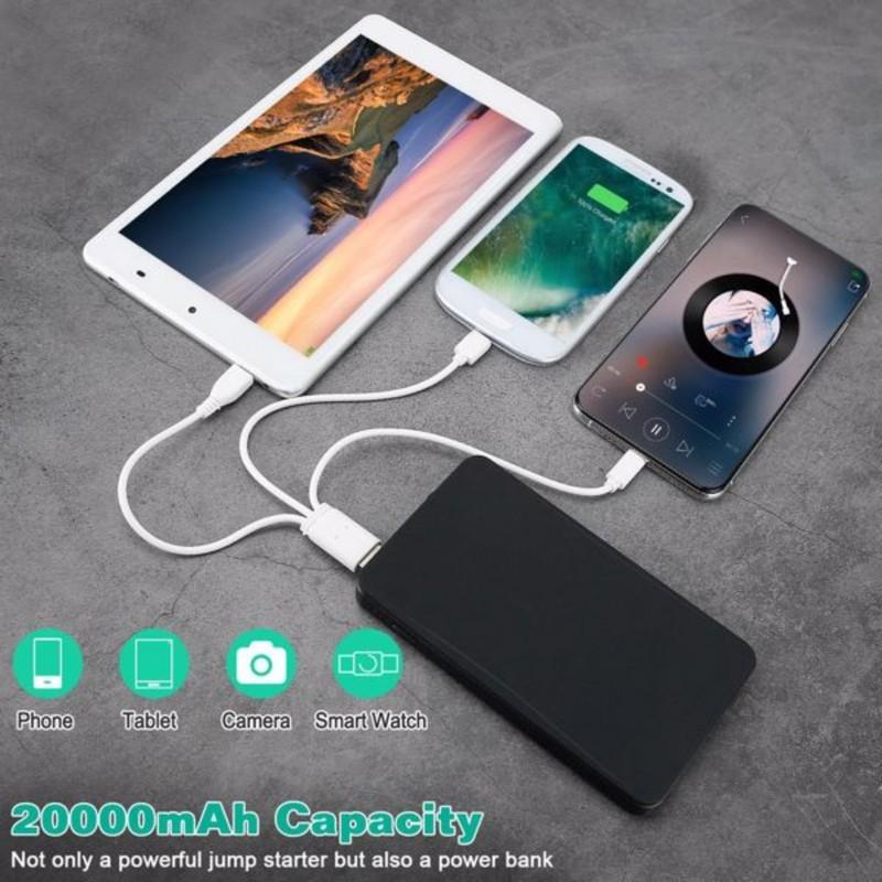 20000mAh Car Jump Starter - 400A Peak Current for Up to 2.0L Gas Engines Portable Power Bank with USB 5V/2A