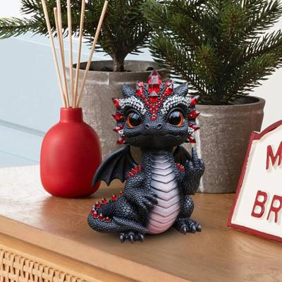 Baby Drachen Figur Frecher Drache Statue Sammelobjekt Stinkefinger Baby Drache mit Flügeln Skulptur für Schreibtisch Schrank Regal Dekoration