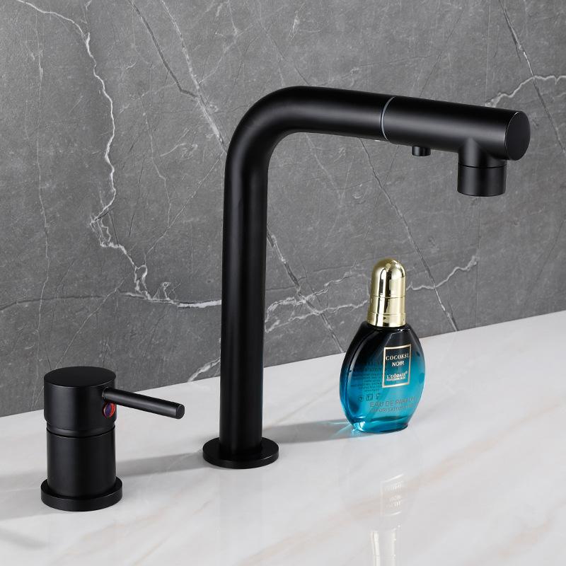 Black/White Bathroom Basin Faucet Deck Mounted Split Body Bathroom Faucets Pull Out Bathroom Water Mixer Brass Washbasin Tap