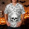 Men's Halloween Printed V-Neck Scrub Top Short Sleeve with Pockets for Work Uniform