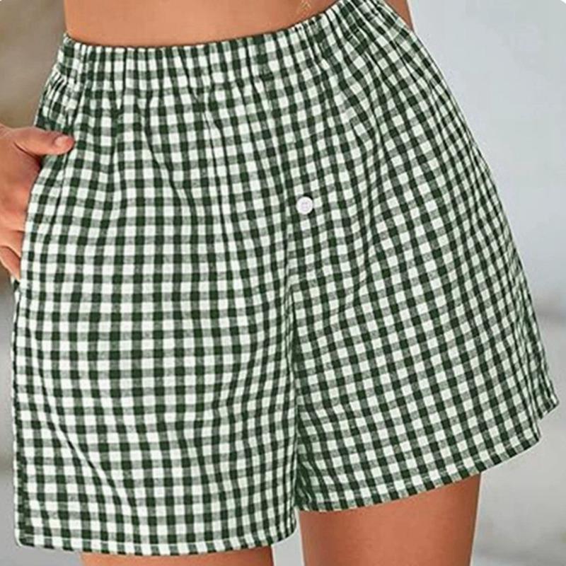 Women's Vintage Plaid Loose Casual High Waist Wide-Leg Shorts