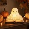 Safe Bedside Lamp for Kids Magic Book Ghost Night Light, Resin Tabletop Warm Glow with Moon Nursery Light Children Star Relief, Cute Sleeping Bedroom,