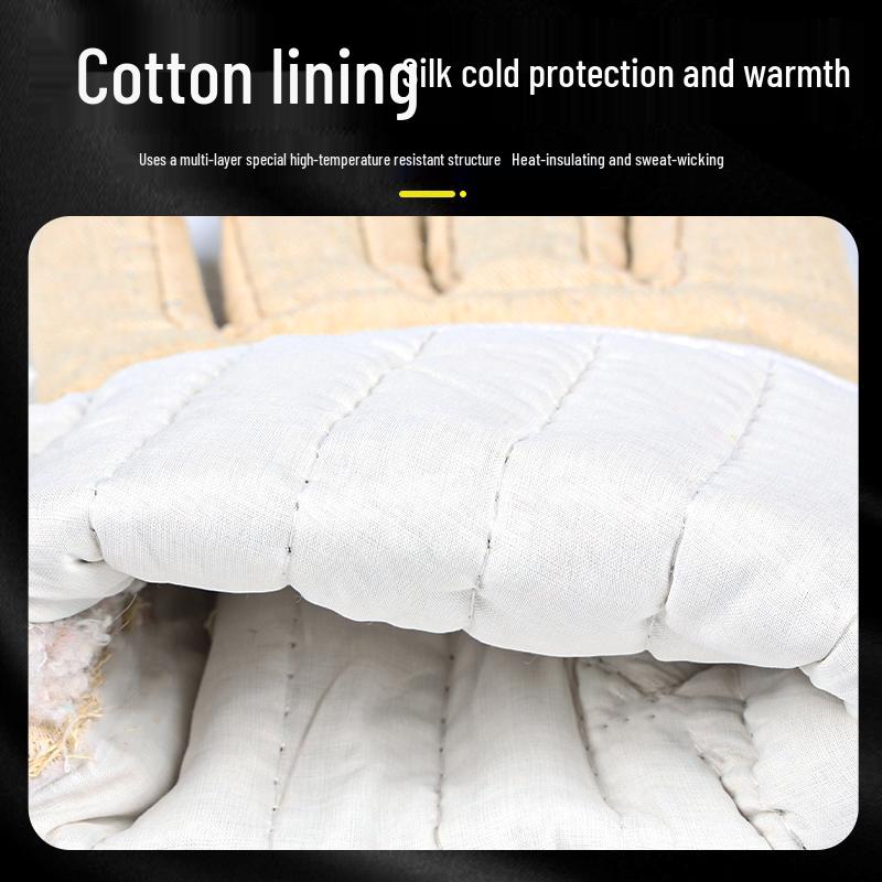 White Heat-Resistant Cotton Gloves: Anti-Scald, High-Temperature Protection, Five-Finger Design, Thickened for Kitchen and Winter Use.