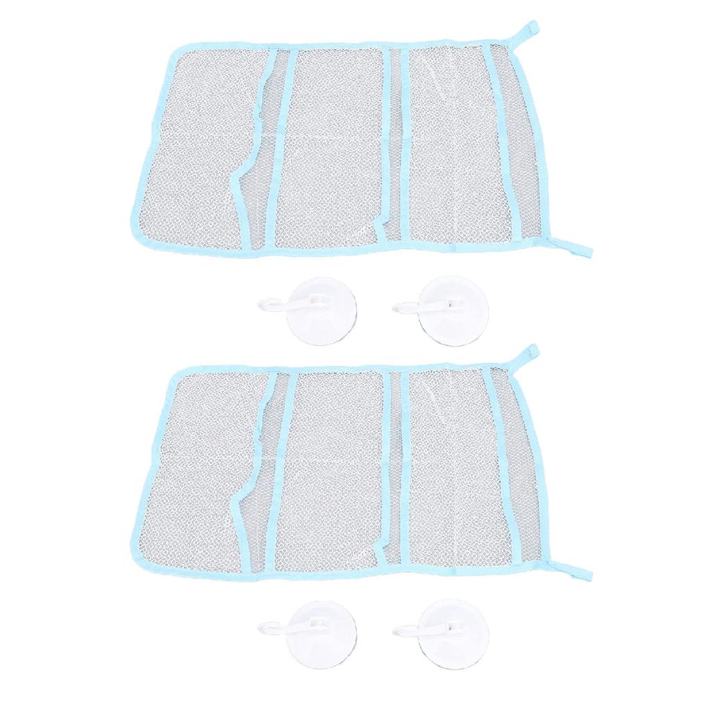 2 Set Bathroom Toiletries Storage Mesh Bag Hanging Net with Multi Pockets Suction Cup