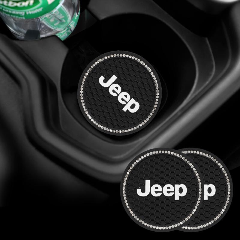 2 Pack Car Interior Coasters Water Cup Anti-Slip Mats Decorative Mats for Jeep JPB Renegade Wrangler JK Compass Grand Cherokee G AKV1