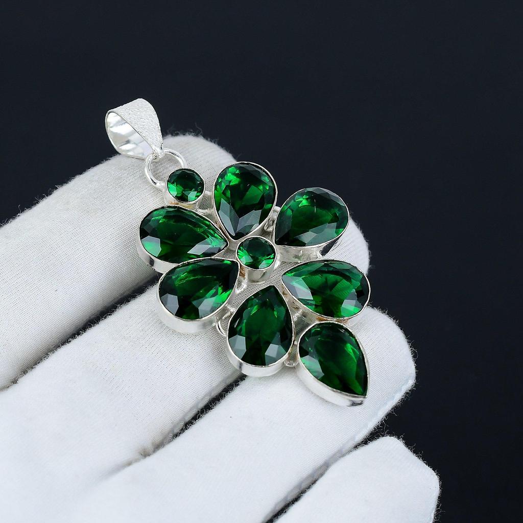Green Tourmaline Gemstone Pendant in 925 Sterling Silver - Handmade Flower Design, Perfect for Gifts, Parties, and Everyday Elegance