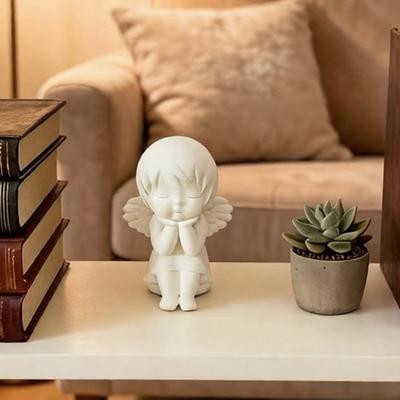 3D Printed Mini Angel Guardian Statue Pure Healing Therapy Desk Decor for Home Soft White Unique Figurine Art Sculpture Gift