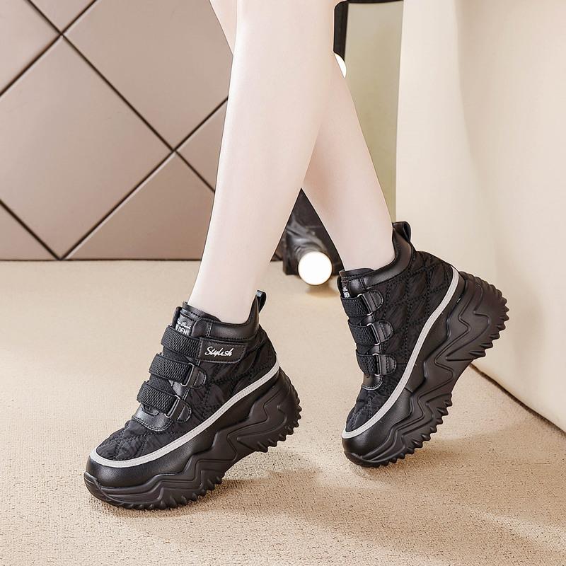 Thick-soled inner height-increasing short boots Children's autumn and winter new casual high-top shoes are thin and lightweight Velcro women's shoes