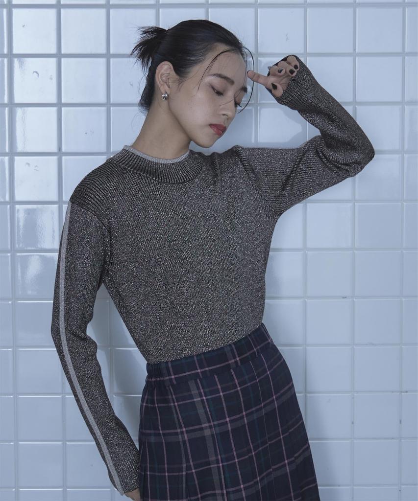 Rib Knit REXT0253 Free Size Black [miette] Color-Striped Lamé Women's