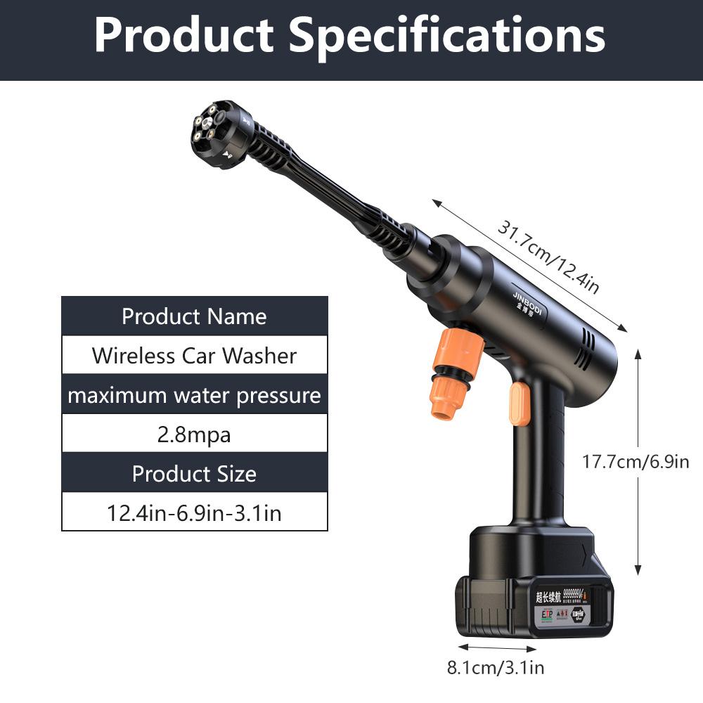 New 21v Lithium-Powered Car Wash Water Gun 300W 30Bar Cordless High Pressure Car Washer 6-in-1 Spray Nozzle Cleaning Machine