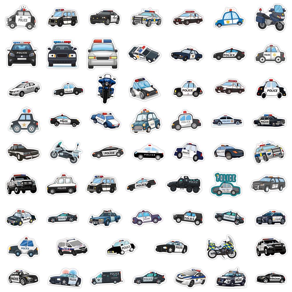 

60 листов наклеек-граффити с полицейскими машинами для чемоданов, стаканов для воды или самокатов 5~7 cm