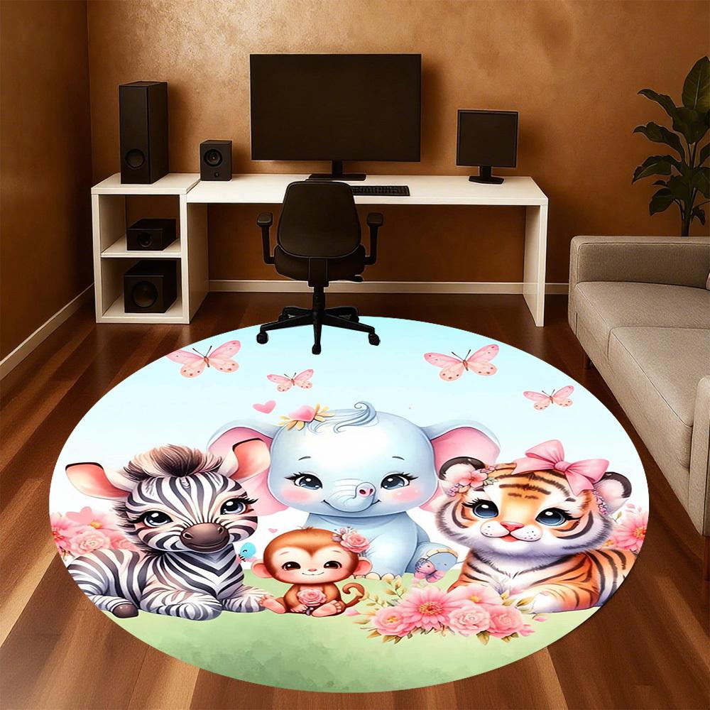 1pc Jungle Friends Round Chair mat Area Rug - Non-Slip, Floor Mat for Office, Bedroom, home decor Christmas Gift p0811041
