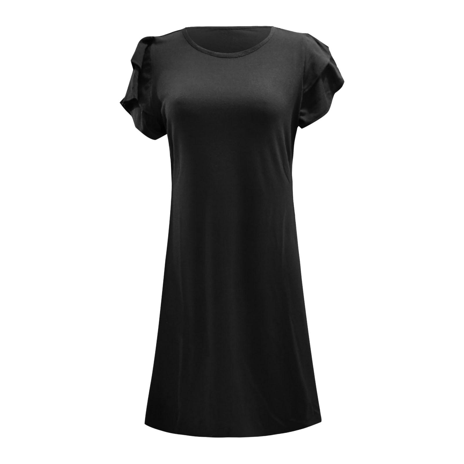 Женское летнее винтажное однотонное свободное платье с круглым вырезом и баской — фото 4