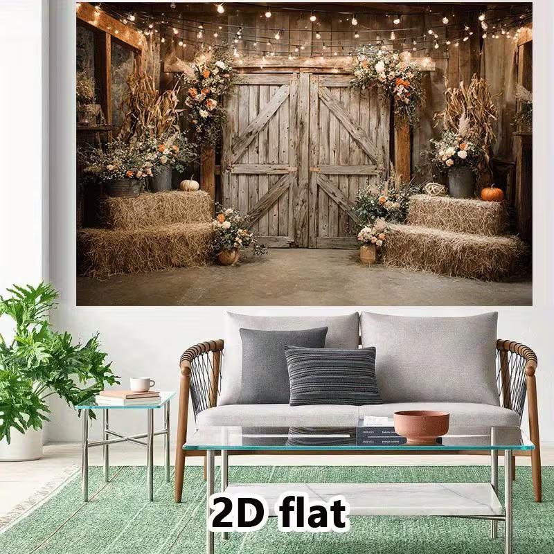 2D Fall Rustic Barn Backdrop Cloth for Thanksgiving Harvest Wedding Photo Booth Background
