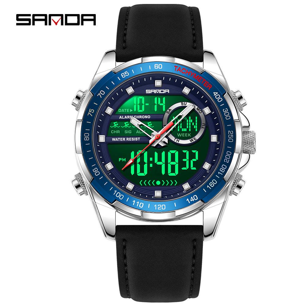 Sanda 6318 Men's Multi-Function Outdoor Sports Watch with Three-City Time, Countdown, and Waterproof Features