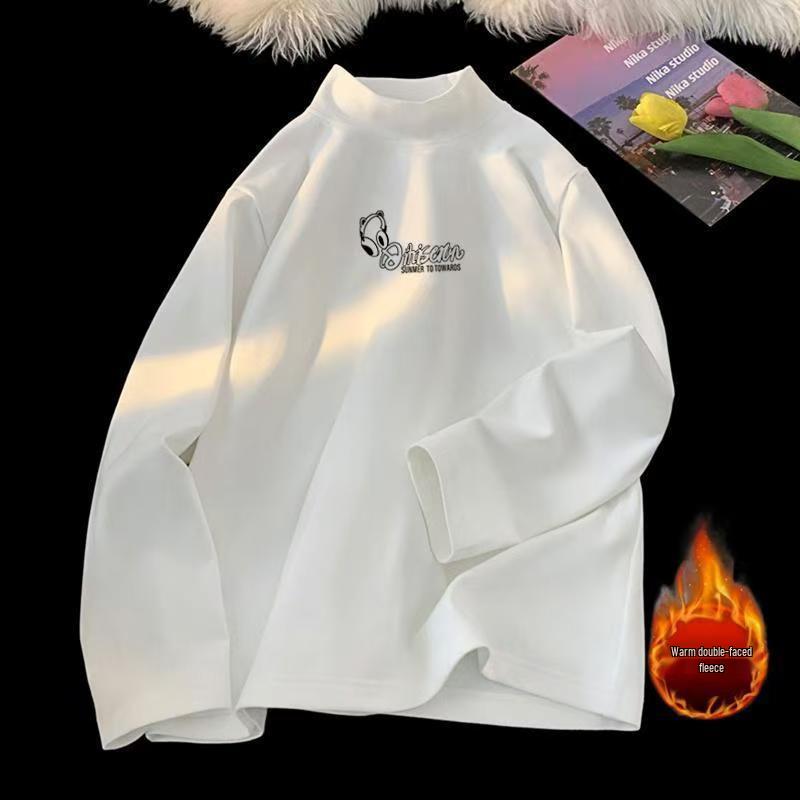 

Men s Slim Fit Long Sleeve Fleece T-shirt with Versatile Half-High Collar 3XL білий