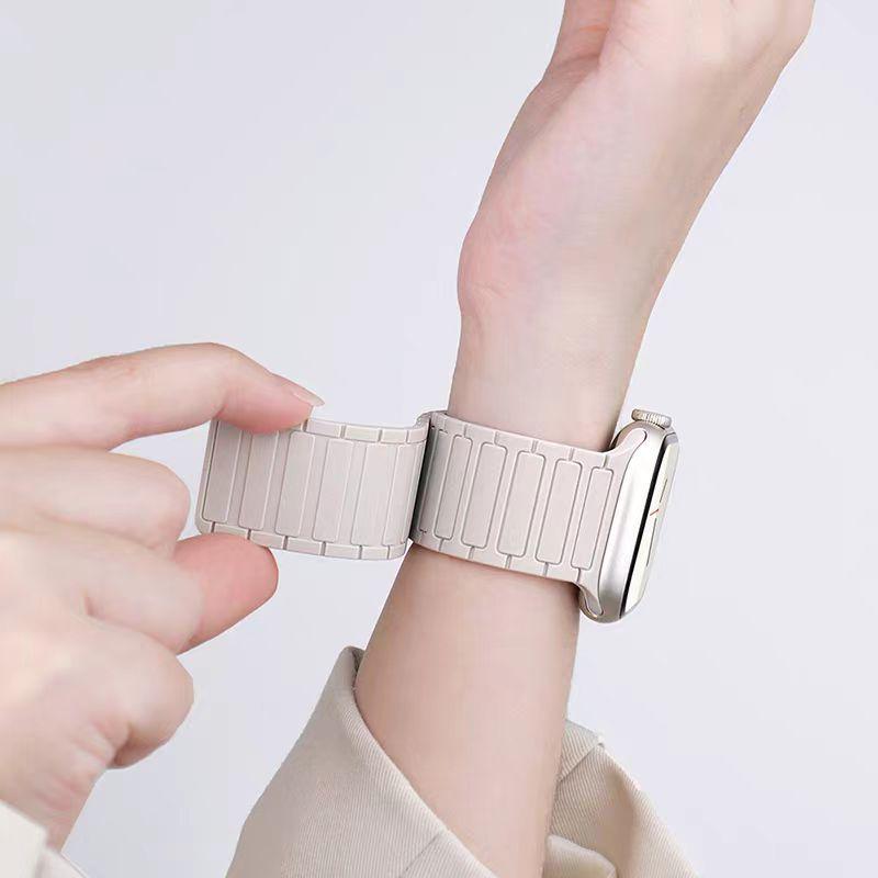 Compatible Silicone Magnetic Buckle Band for Apple Watch Series 1-11, Ultra 3, SE 3 Three-Bead Style
