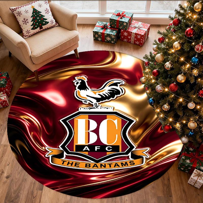Bradford City AFC Pattern Round Rug, Indoor/Outdoor Mat, for Picnic, Gameroom, Bedroom, Office, Living Room, Home Decor Carpet, Birthday Gift
