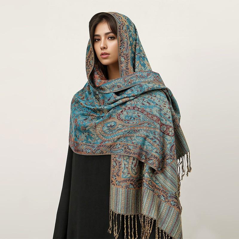 Imitation Cashmere Scarf Ethnic Style Scarf Shawl Cashew Flower Light Luxury High-End Fringed Scarf