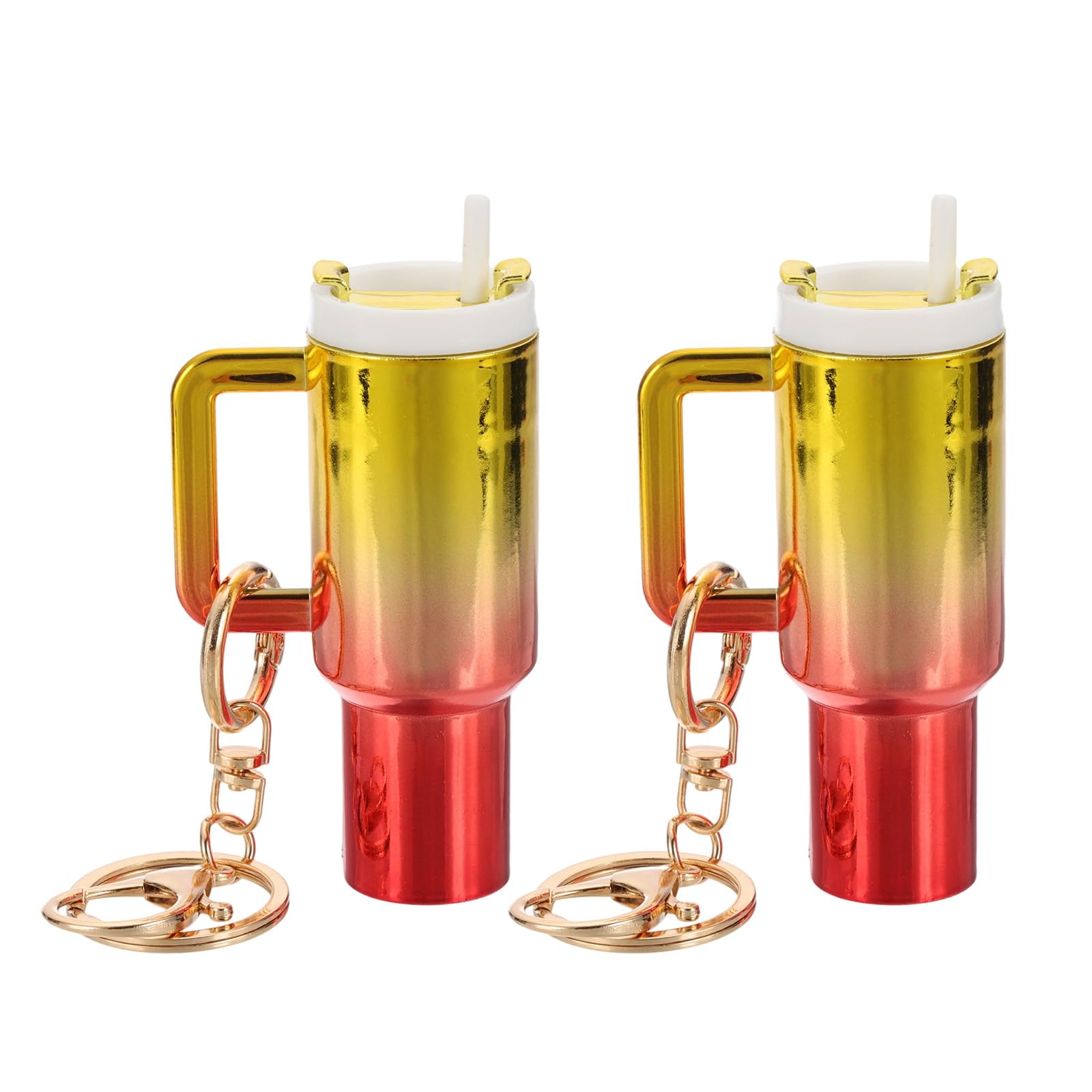 

[PATIKIL] Set of 2 Mini Glass Keychains with Lip Balm Holder, Cute Bag Decoration, Gradient Gold Red