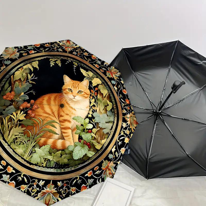 1PC Cat Floral Umbrella-8-Rib Reinforced, Automatic Open, Lightweight & Durable, Cute Fashion Accessory for Outdoor-P2664