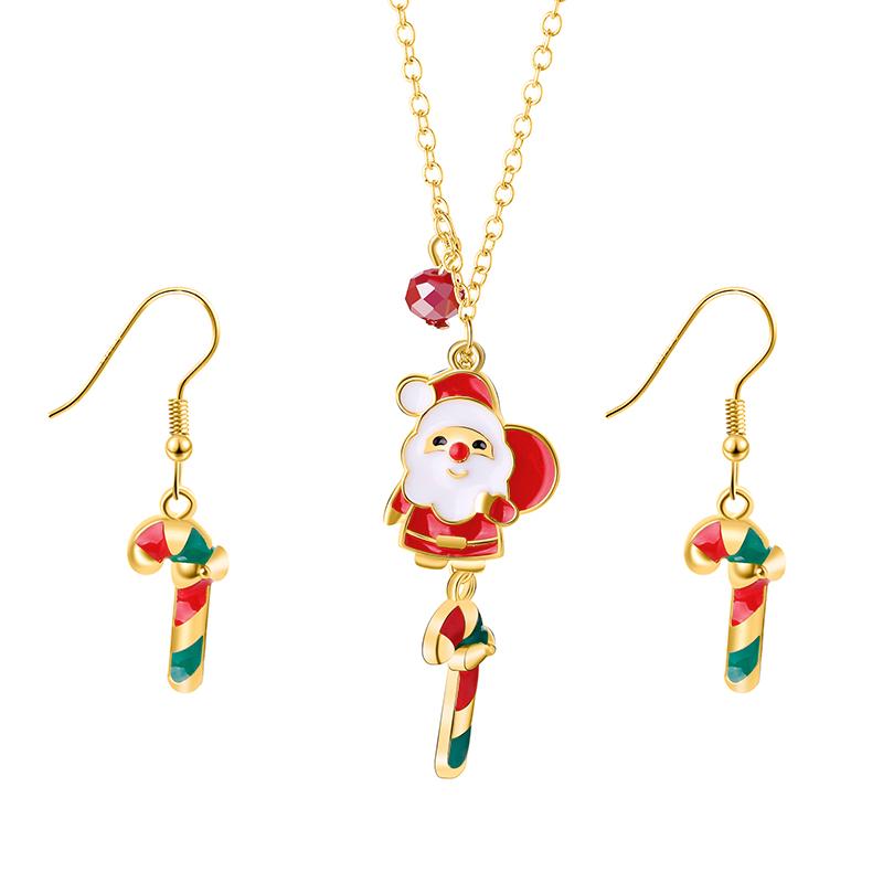 Christmas Collection Jewelry Set Reindeer Head Drop Earrings Santa Claus Charm Necklace Xmas Gift For Women Girls