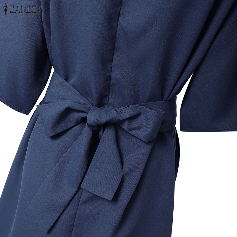 ZANZEA Women Solid Color Casual Round Neck Loose Half Sleeve Dress