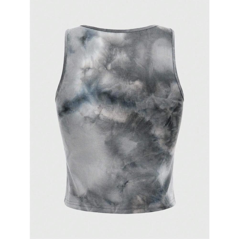 Grunge Punk Batikovaný Top bez rukávů s grafikou oka a písmene pro ženy Letní Y2K oblečení Ležérní kulatý výstřih Bez rukávů Crop top Vesta Streetwear