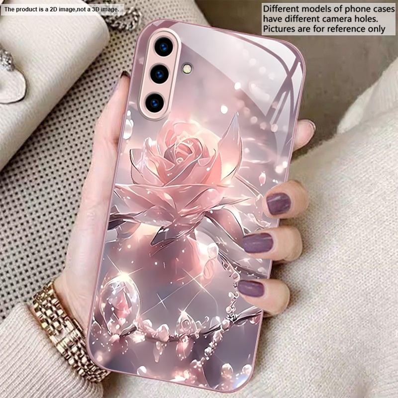 Ice Crystal-colored Roses For Samsung A20 30 22 23 24 25 26 31 32 33 34 35 42 50 51 52 53 54 55 56 70 71 72 73 Glass Phone Case