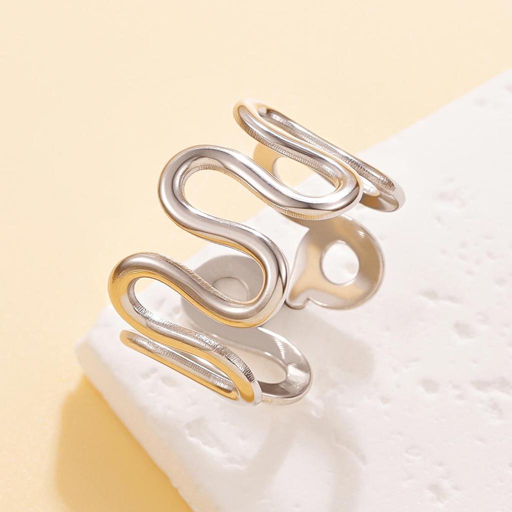 French Chic Curved Open Stainless Steel Ring - Women's Geometric Jewelry