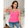 Women's Beige Lace Trim Tank Top Solid Color Square Neck Sleeveless Cami