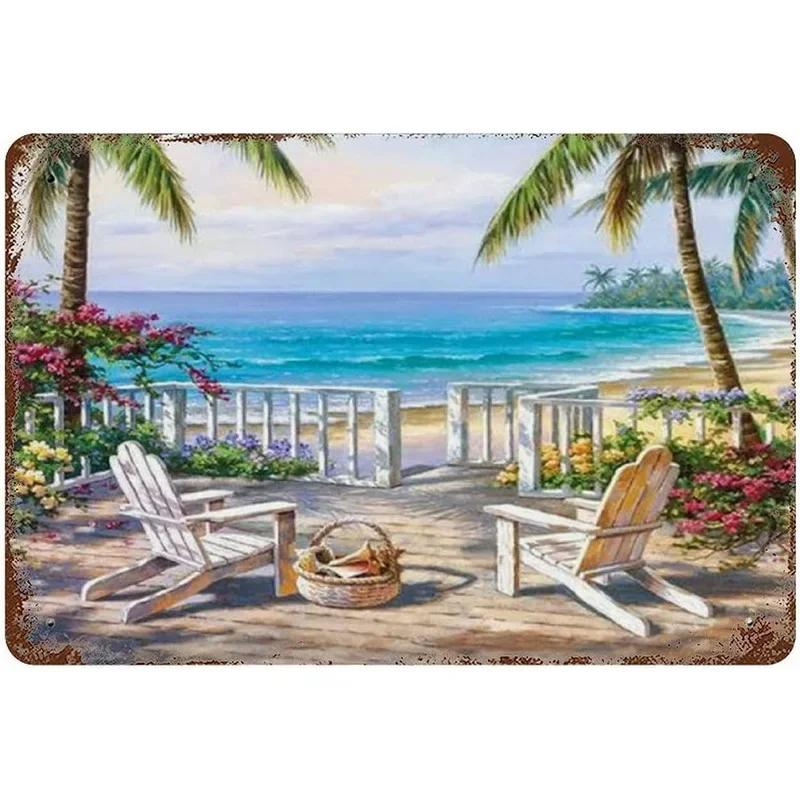 Plaques Metal Tin Sign Beach Holiday Surfing Wall Signs Art Decoration Vintage Tinplate Poster Bar Garage Garden Decor Plates