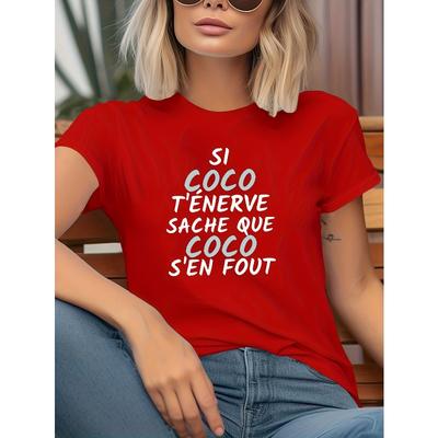 T-shirt - Zwart Casual Korte Mouw T-shirt met Rode & Witte Tekst, Zacht & Comfortabel voor Casual Kleding, Kleding voor Elk Seizoen