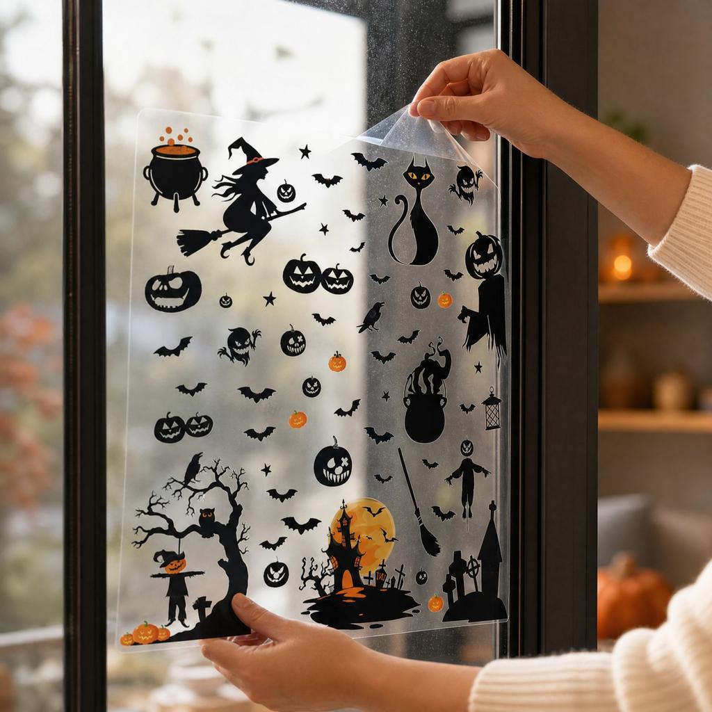 Halloween Static Cling Window Decals for Living Room Bedroom Holiday Party Decorations