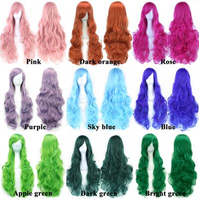 Perucă lungă ondulată profesională, 30 de culori, perucă din fibre de temperatură înaltă, păr sintetic, roz, negru, păr de petrecere, peruci Cosplay