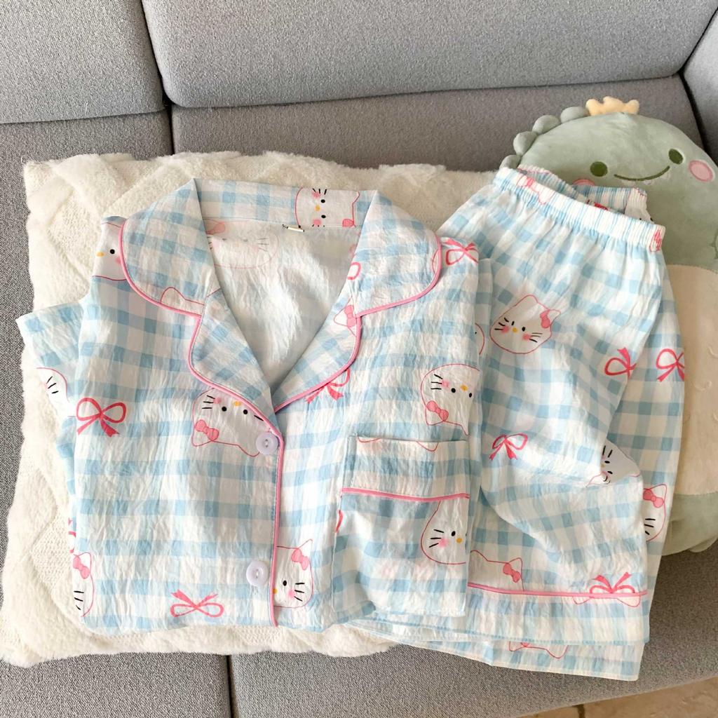 Summer New Pajamas Women's Short-sleeved Shorts Thin Cloud Cotton Cartoon Cute Large Size Korean Version Loungewear